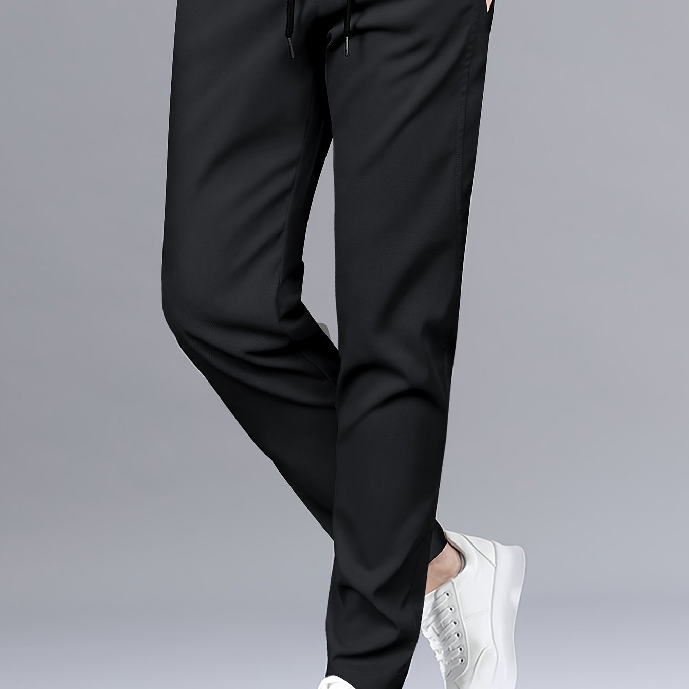 Men??s Stylish Solid Pants With Pockets, Casual Breathable Drawstring Men??s Trousers For Outdoor Activities - Image 2