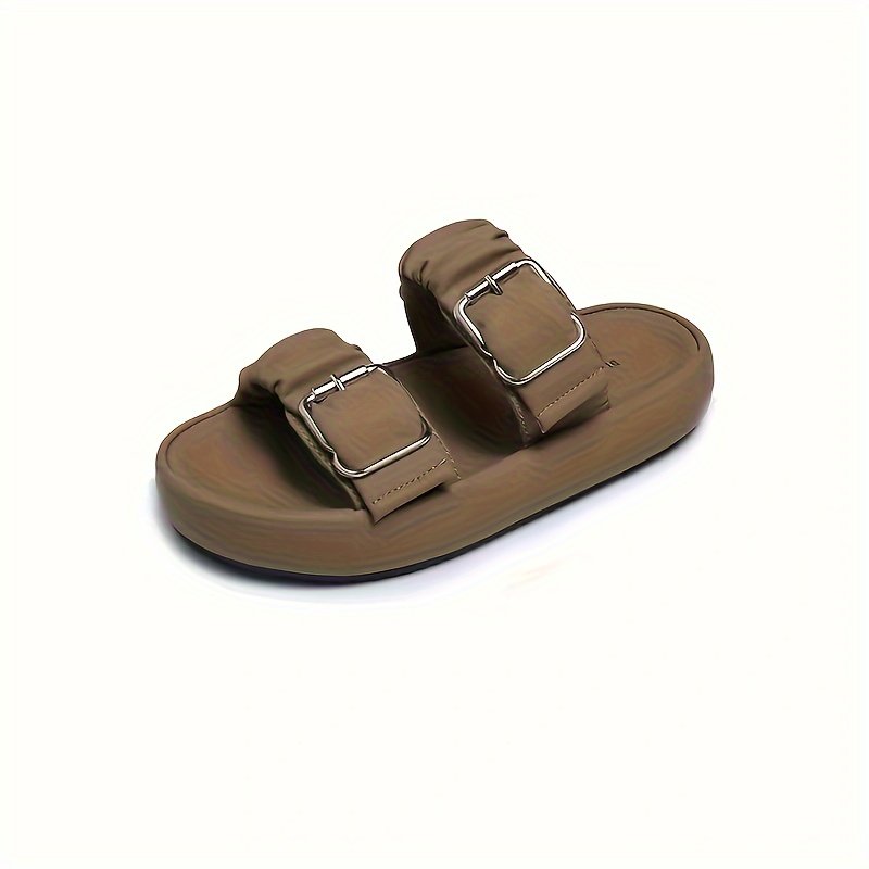Women??s Double Buckle Strap Design Slide Sandals, Casual Open Toe Summer Shoes, Comfortable Slip On Shoes - Image 5
