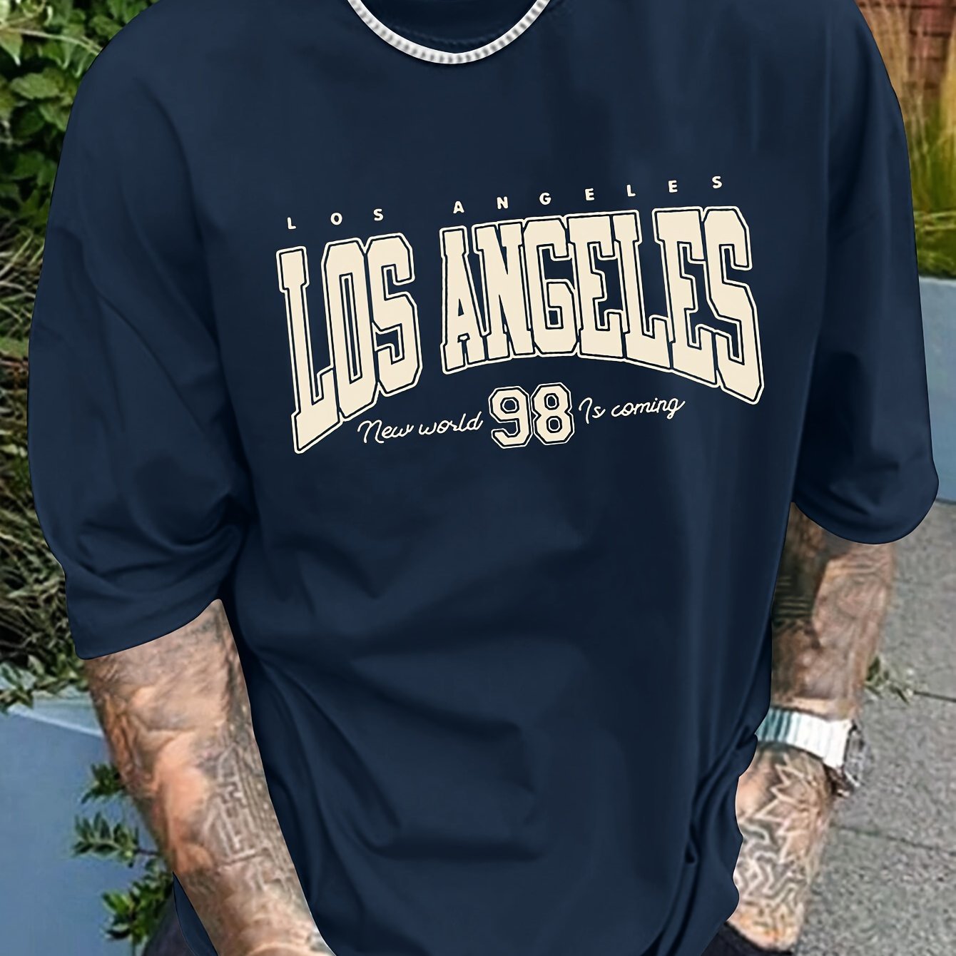 LOS ANGELES 98 Print T-shirt For Men, Casual Short Sleeve T-shirt For Summer - Image 2