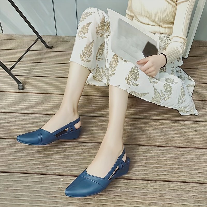 Women??s Solid Color Wedge Heeled Shoes, Fashion Point Toe Platform Shoes, Comfortable Ankle Strap Shoes - Image 10