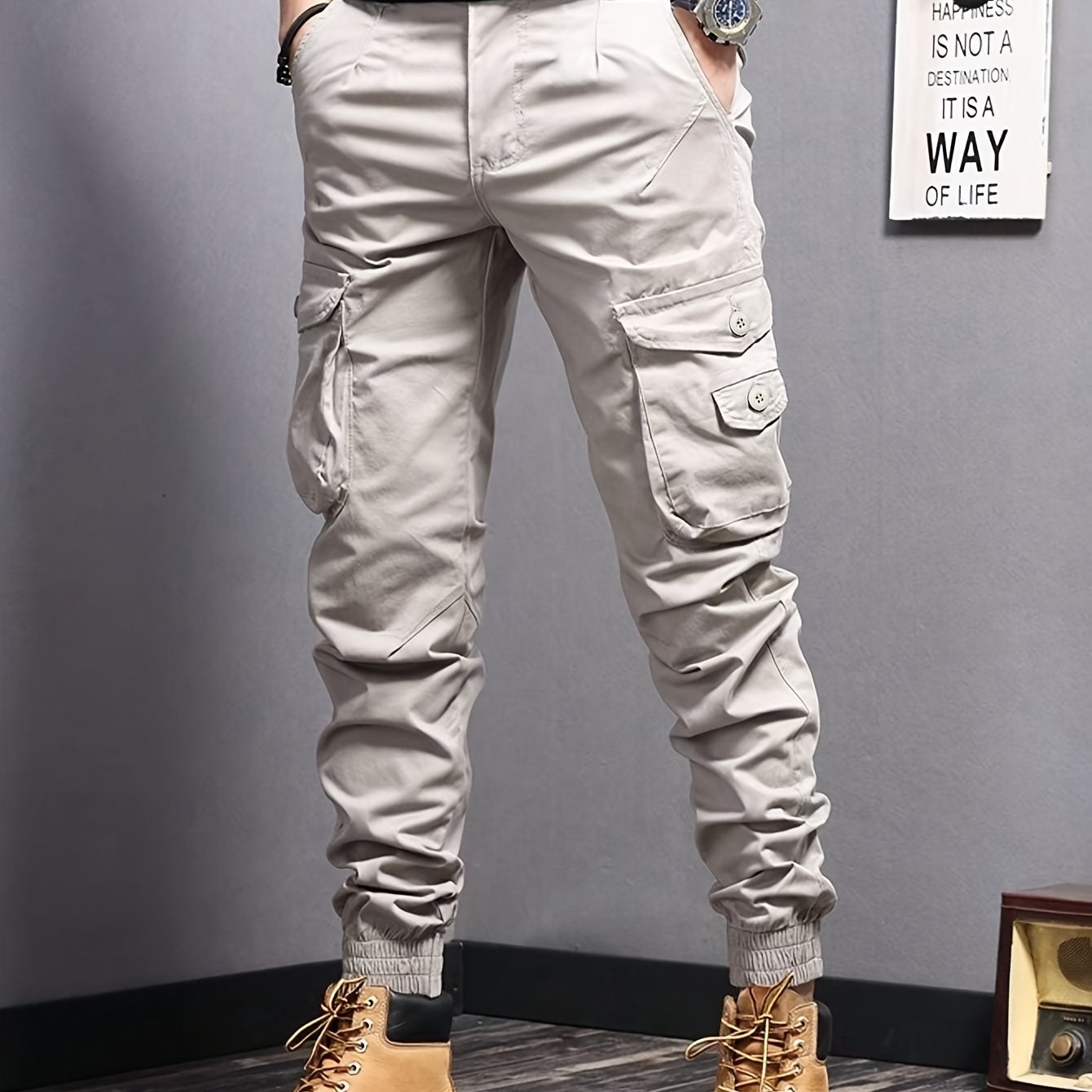 Men??s Casual Tapered Multi Pocket Joggers, Chic Street Style Cargo Pants - Image 6