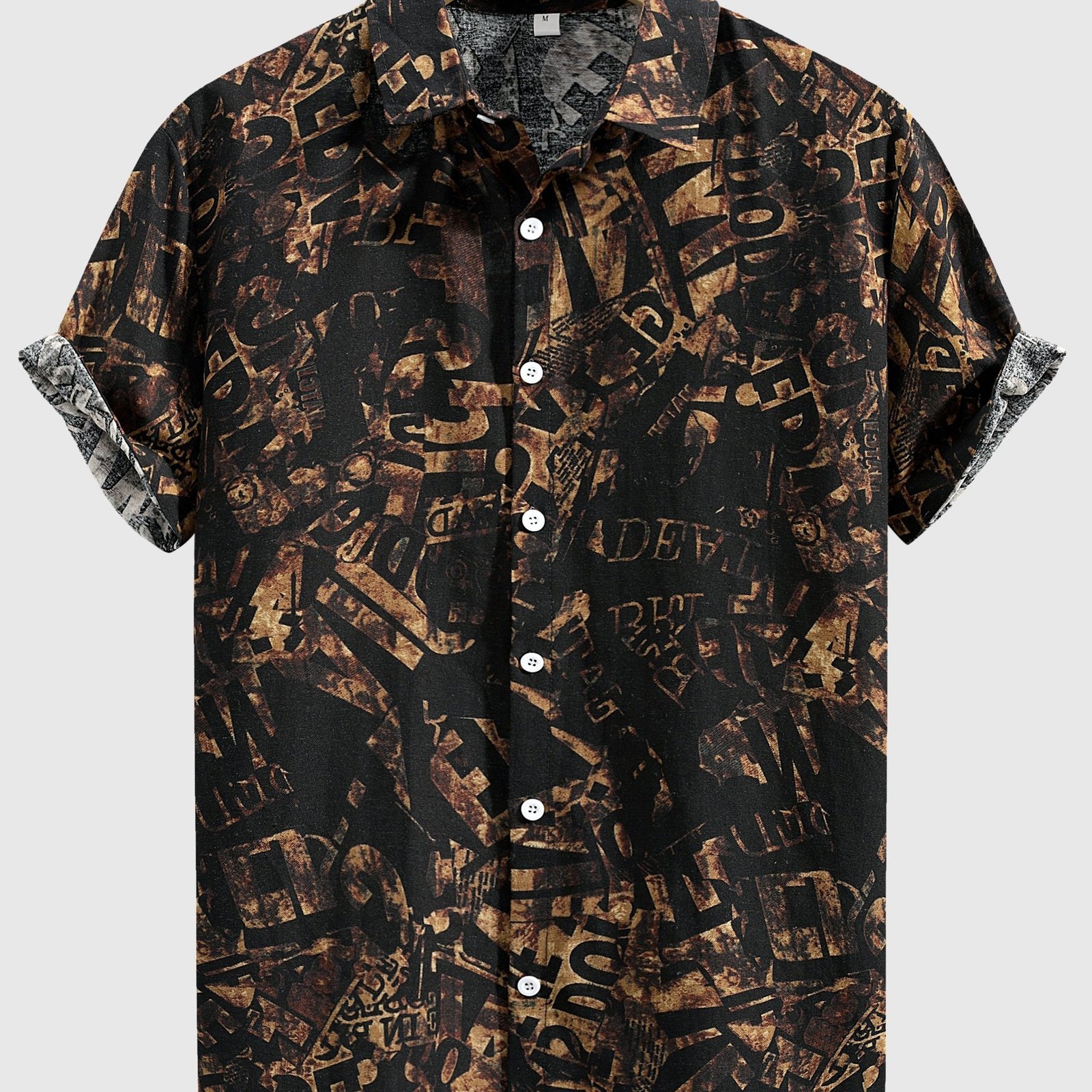 Men??s Stylish Loose Cotton Blend Geometric Print Shirt, Casual Breathable Lapel Button Up Short Sleeve Shirt For Summer Outdoor Activities - Image 2