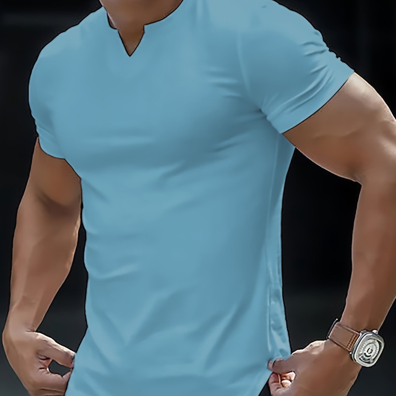 Solid Color Men??s Comfy V-Neck Medium Stretch T-shirt, Men??s Summer Clothes, Men??s Outfits - Image 4