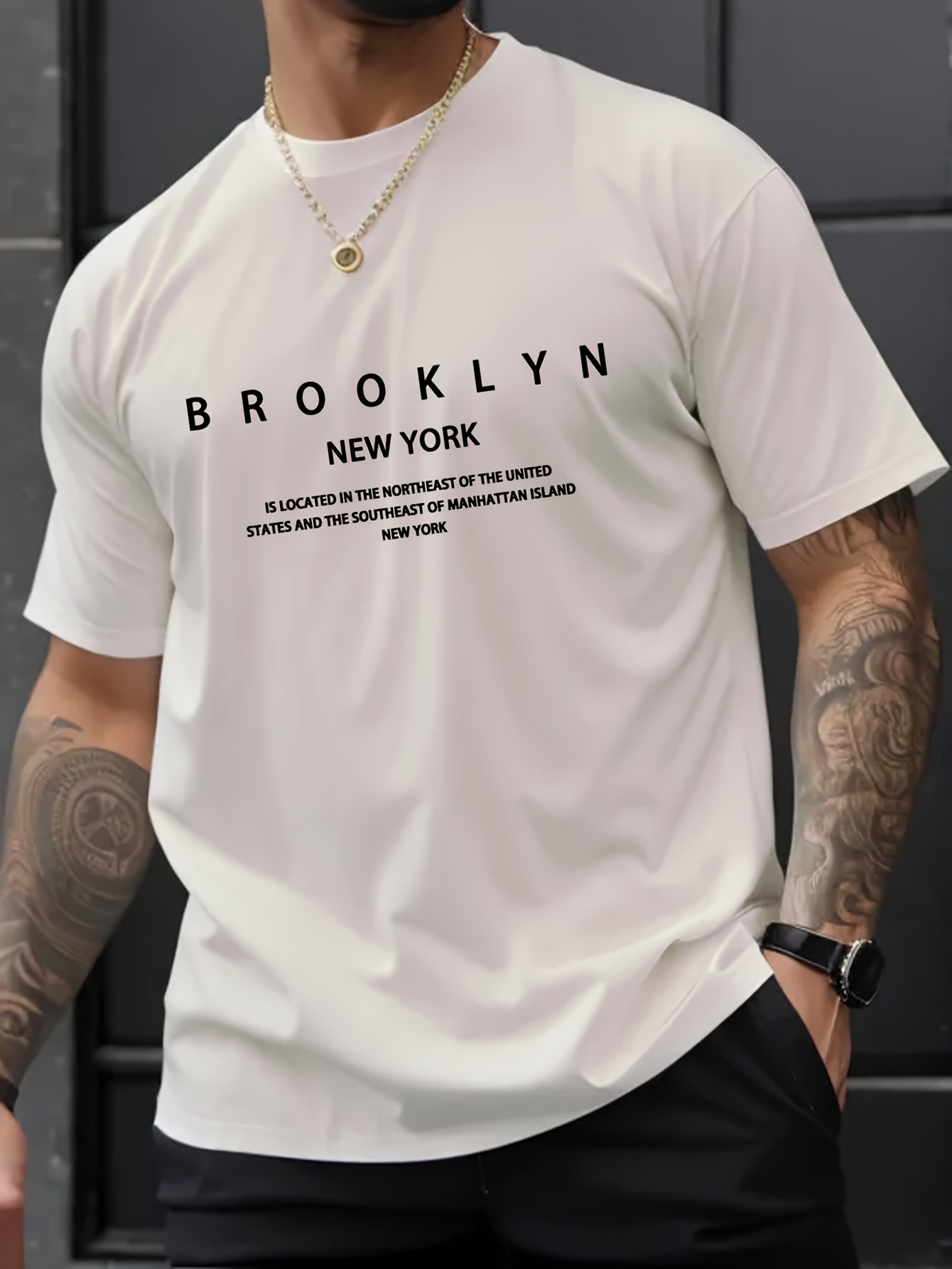 Brooklyn And New York Print Men??s Creative Top, Casual Short Sleeve Crew Neck T-shirt, Men??s Clothing For Summer Outdoor