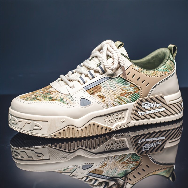 Men??s Alphabet Print Trendy Skate Shoes With PU Leather Uppers, Wear-resistant Non Slip Lace-up Casual Sneakers For Outdoor, Men??s Street Style Footwear - Image 3