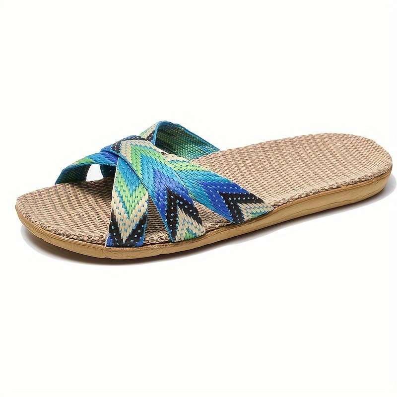 Summer Linen Sole Slides, Casual Open Toe Slip On Shoes, Comfortable Indoor Home Slides - Image 3