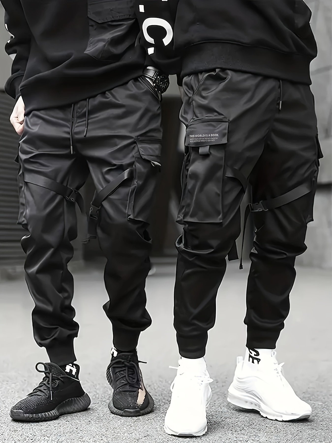 Trendy Solid Cargo Pants, Men??s Multi Flap Pocket Trousers, Loose Casual Outdoor Pants, Men??s Work Pants Outdoors techwear Hip Hop Style