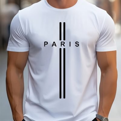 Paris Print, Men??s Graphic Design Crew Neck T-shirt, Casual Comfy Tees Tshirts For Summer, Men??s Clothing Tops For Daily Vacation Resorts