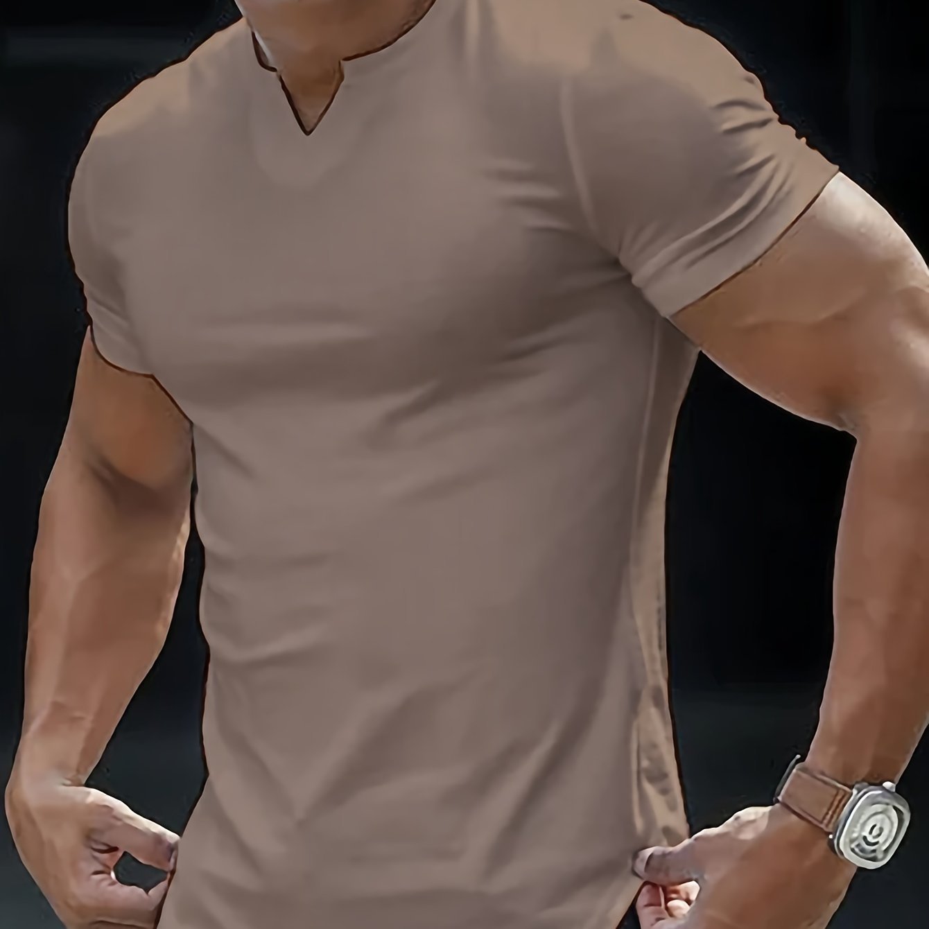 Solid Color Men??s Comfy V-Neck Medium Stretch T-shirt, Men??s Summer Clothes, Men??s Outfits - Image 5