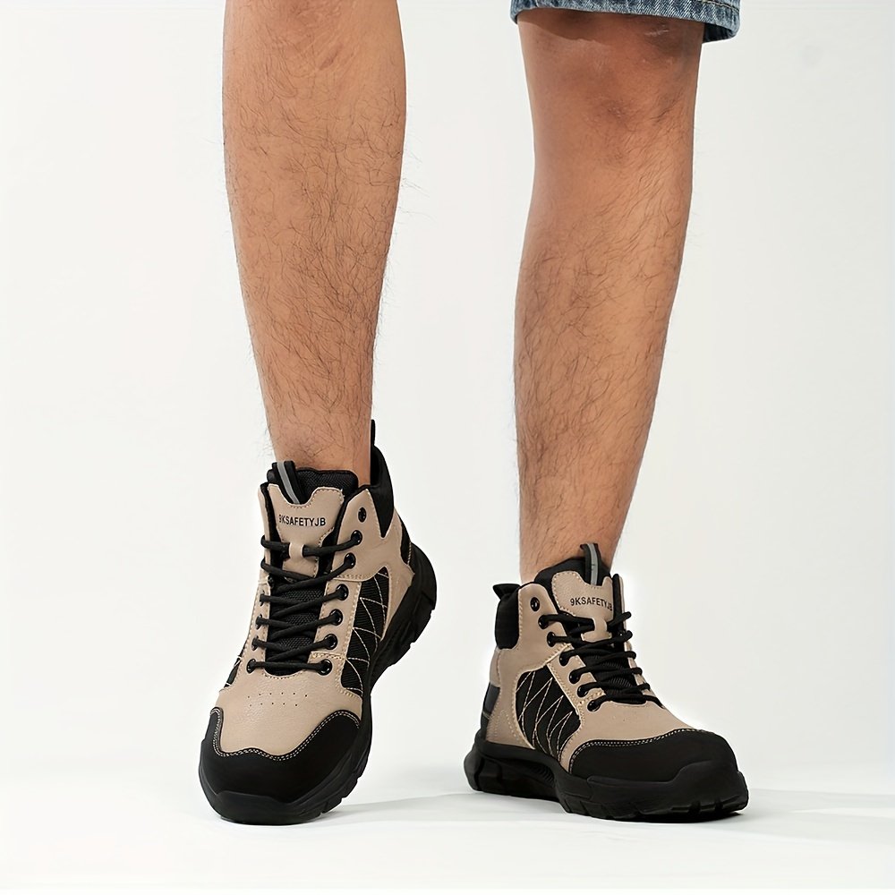 Men??s High Top Steel Toe Puncture Proof Anti-skid Work Safety Boots, Lace Up Durable Industrial Construction Shoes - Image 7