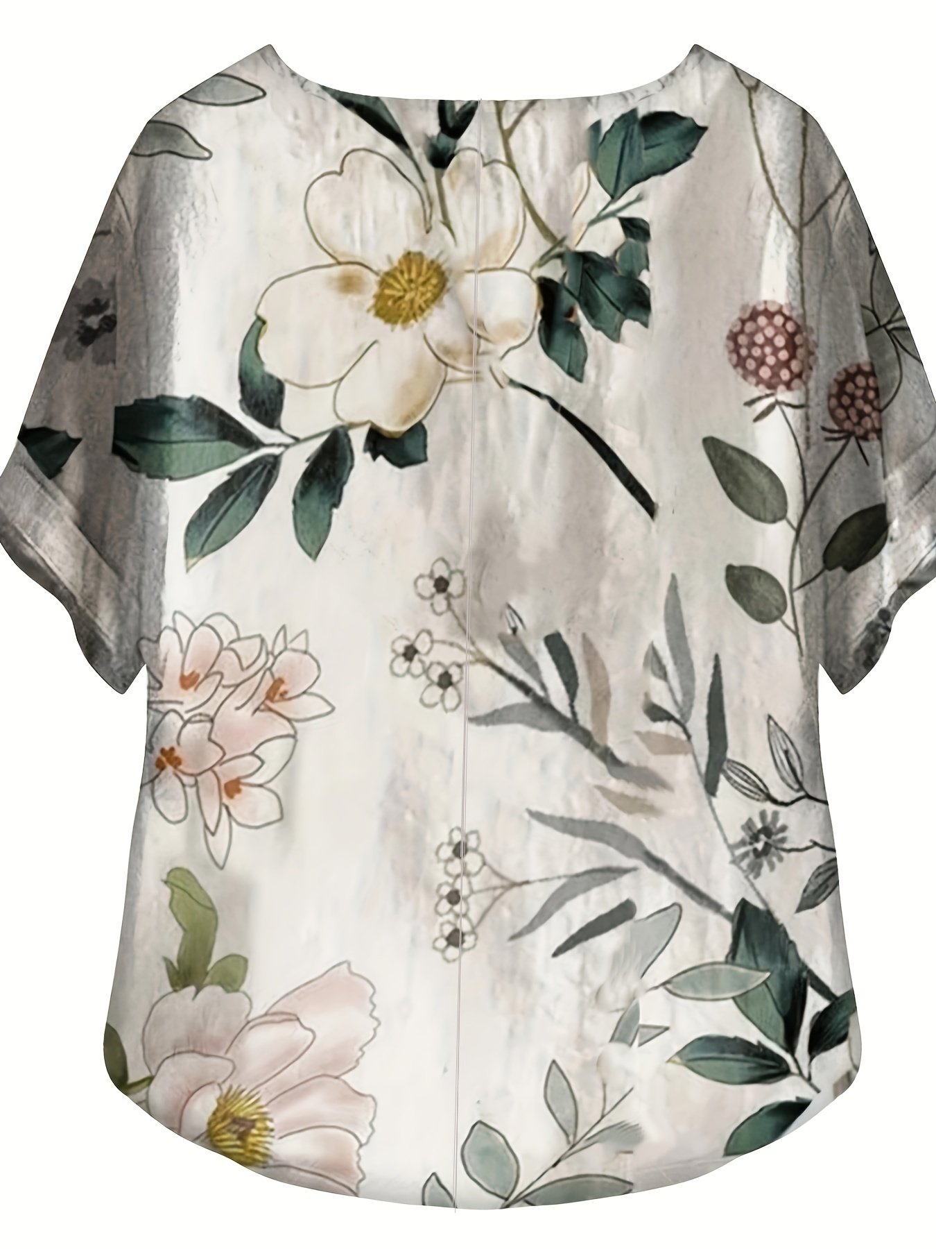Floral Print Crew Neck T-Shirt, Casual Short Sleeve T-Shirt For Spring & Summer, Women??s Clothing - Image 3