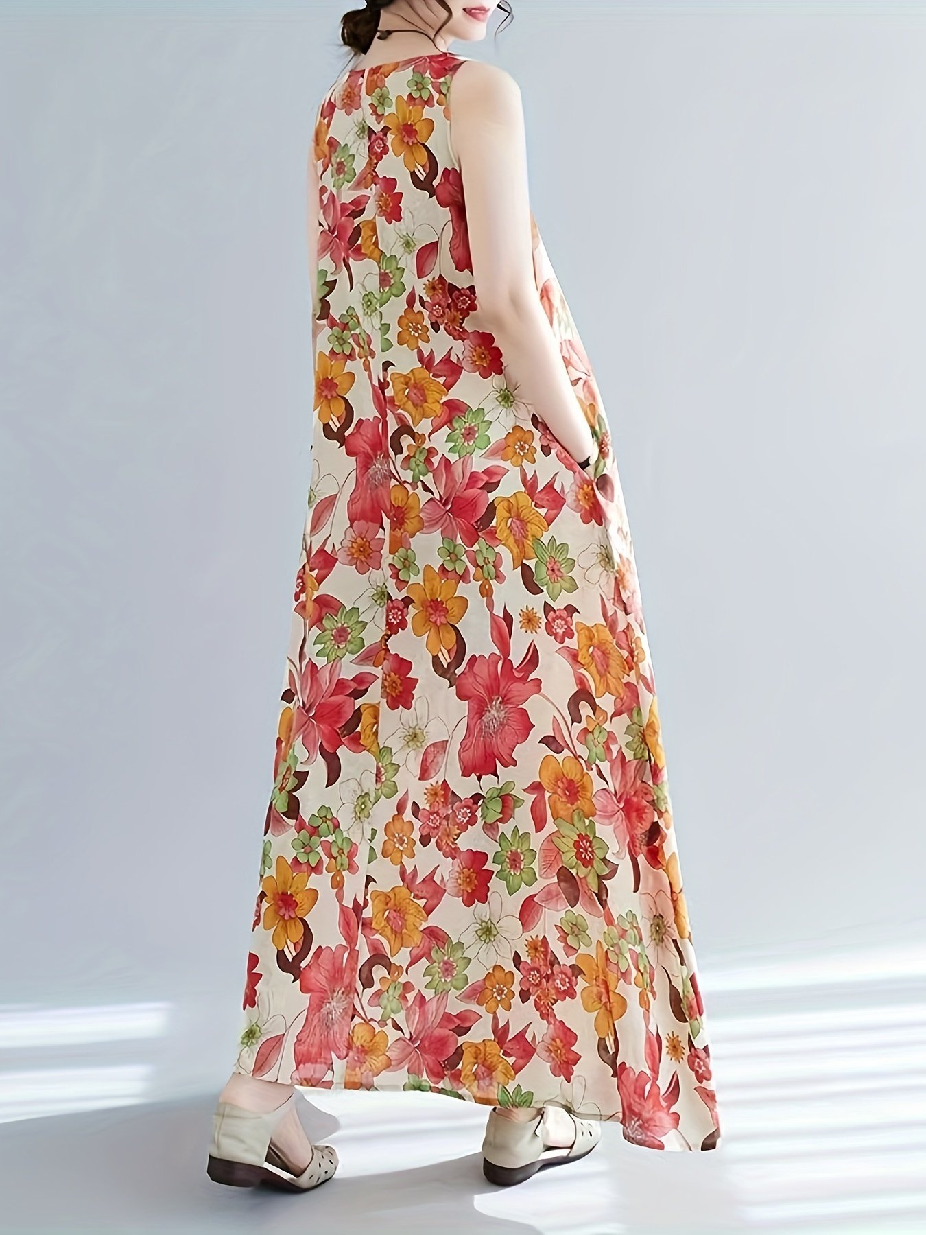 Floral Print Crew Neck Dress, Elegant Sleeveless Dress For Spring & Summer, Women??s Clothing - Image 6