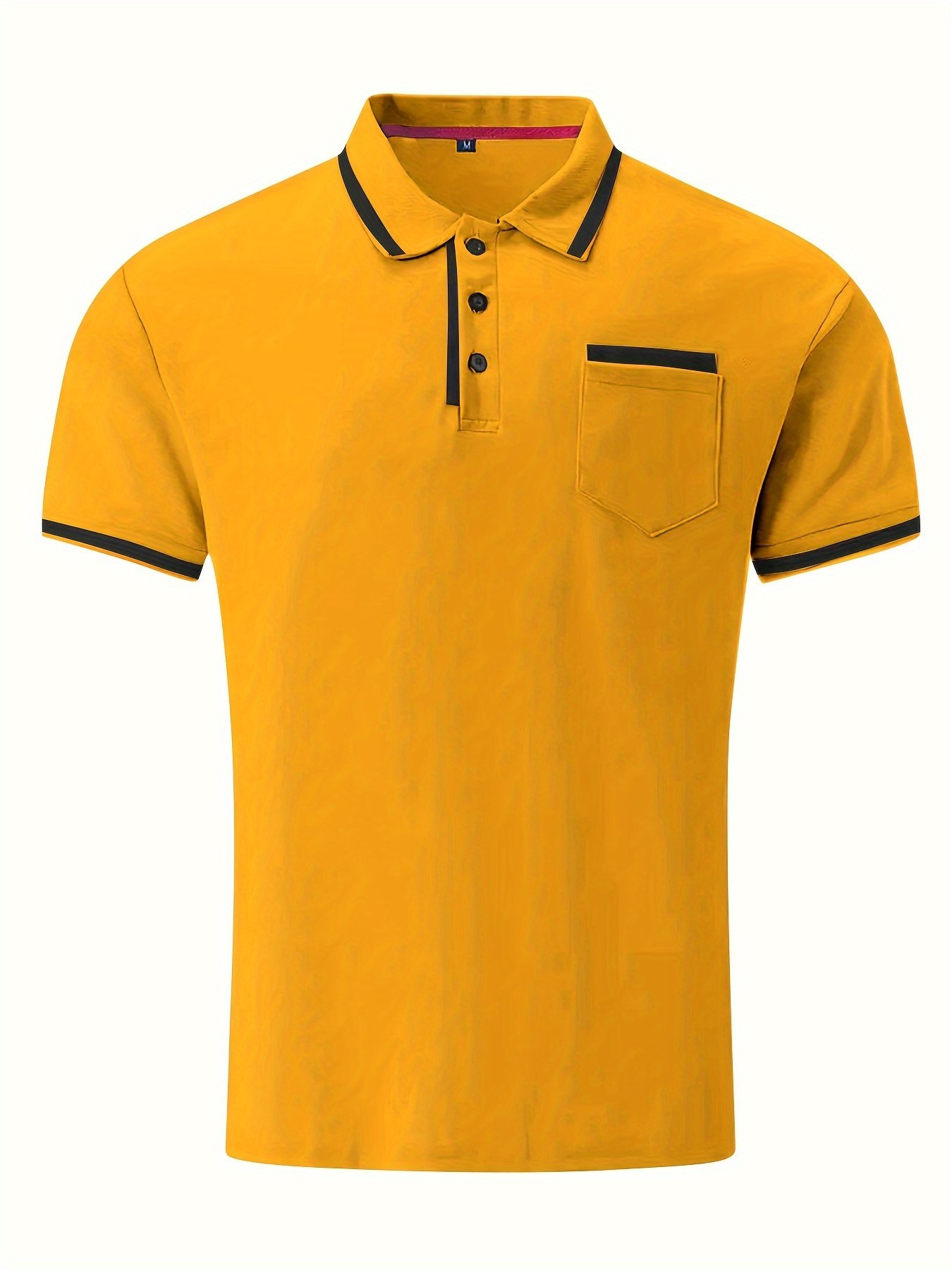Breathable Regular Fit Men??s Chic Contrast Binding Short Sleeve Golf Shirt With Chest Pocket For Summer, Men??s Clothing - Image 12