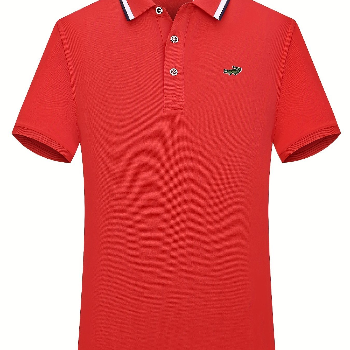 Breathable Embroidered Shirt, Men??s Casual Crocodile Pattern Stripe Lapel Button Up Golf Shirt For Summer - Image 8