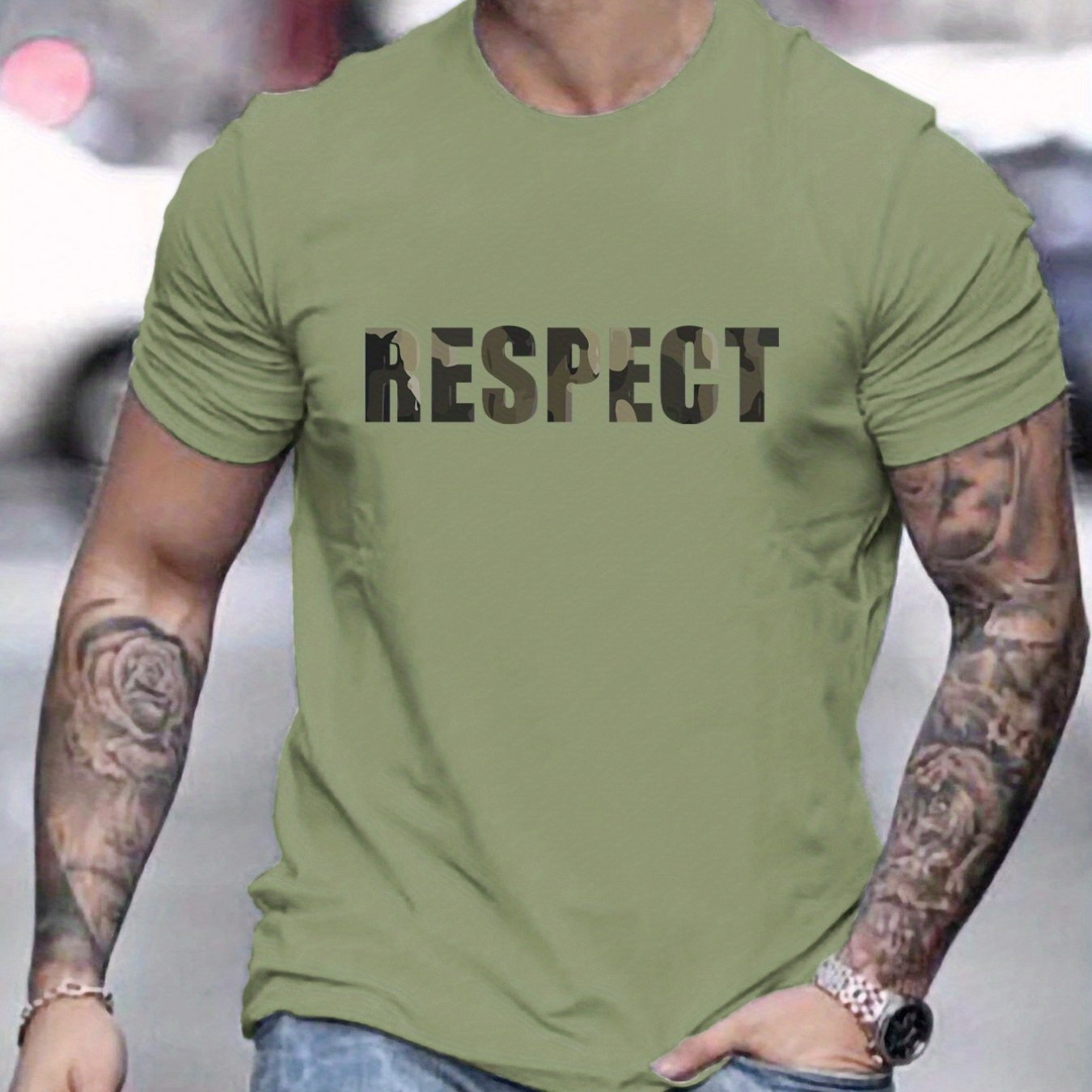 Letter RESPECT Pattern Print Men??s T-shirt, Graphic Tee Men??s Summer Clothes, Men??s Outfits - Image 2