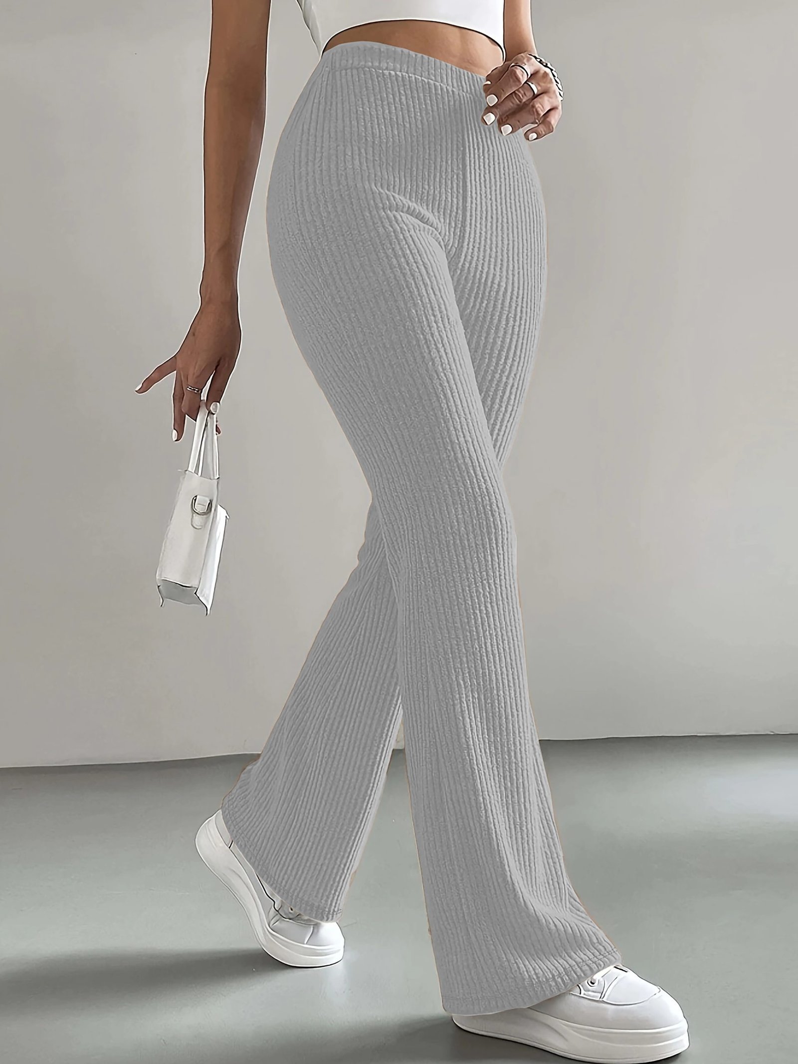 Solid High Waist Pants, Elegant Flare Leg Pants, Women??s Clothing - Image 3