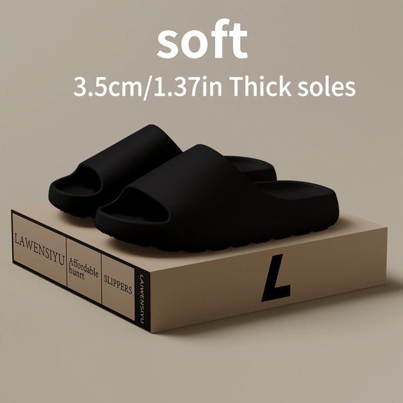 Minimalist Solid Color Pillow Slides, Slip On Lightweight Soft Sole Home Shower Slides, Unisex Non-slip Summer Beach Slides - Image 2