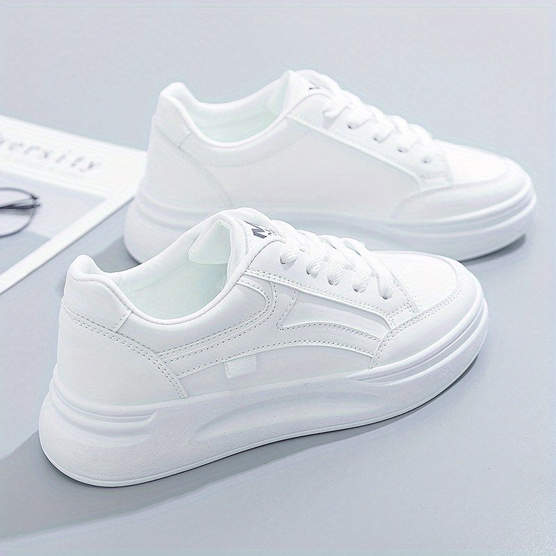 Women??s Platform Skate Shoes, Versatile Height Increasing Lace Up Low Top Shoes, Outdoor Walking White Shoes - Image 2