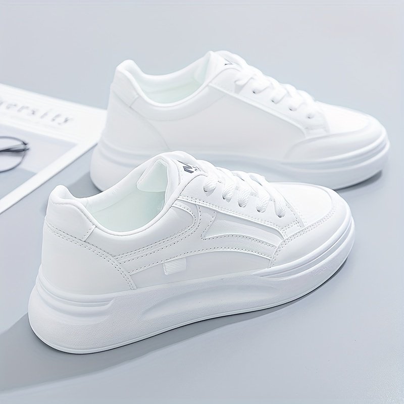 Women??s Platform Skate Shoes, Versatile Height Increasing Lace Up Low Top Shoes, Outdoor Walking White Shoes - Image 16