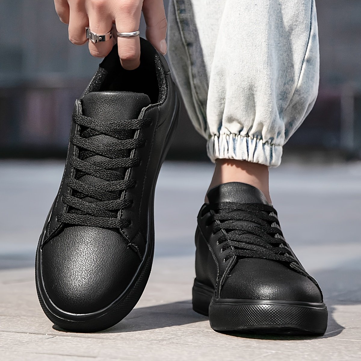 Men??s Sneakers, Solid Trendy Comfy Walking Skate Shoes, For Outdoor Walking, All Seasons - Image 9