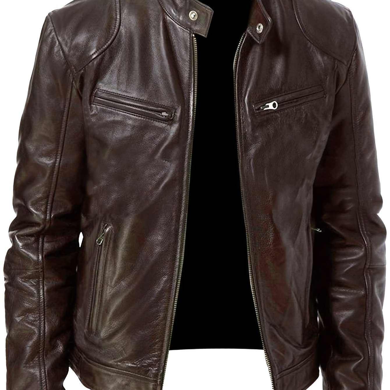 2023 Autumn And Winter New Zipper Cardigan Pocket PU Leather Small Stand Collar MotorcycleJacket Coat Men??s Coat - Image 2