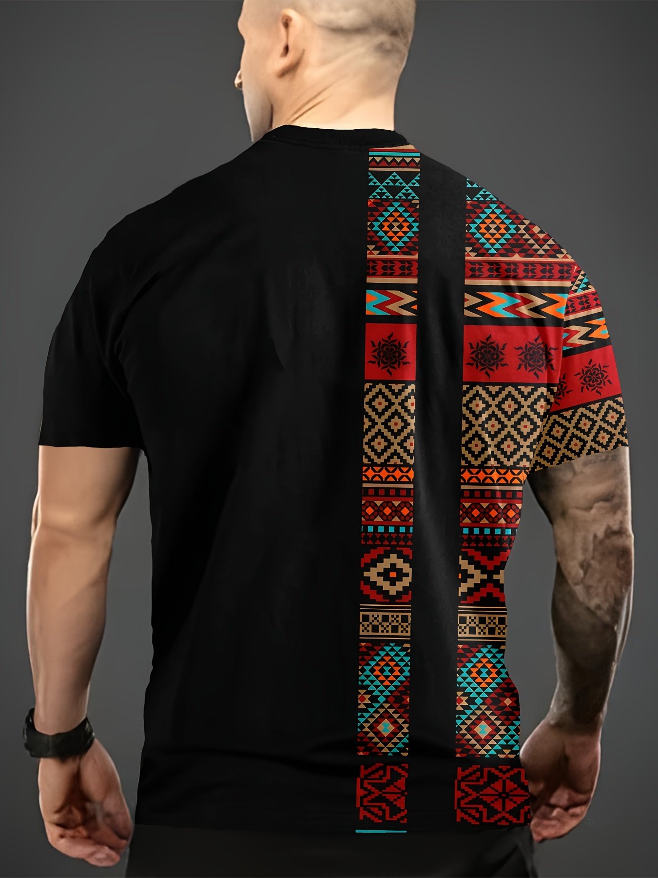 Men??s Ethnic Graphic Print T-shirt, Casual Short Sleeve Crew Neck Tee, Men??s Clothing For Summer Outdoor - Image 3