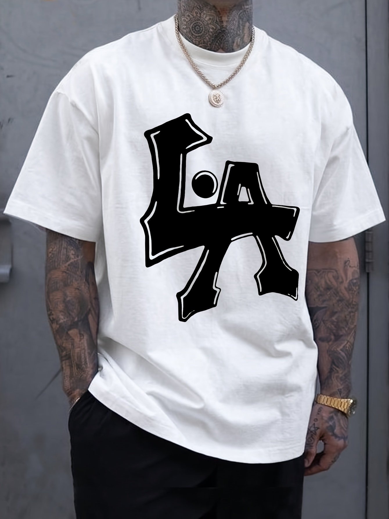 Men??s Los Angeles Print Short Sleeve T-Shirts, Comfy Casual Elastic Crew Neck Tops, Men??s Clothing
