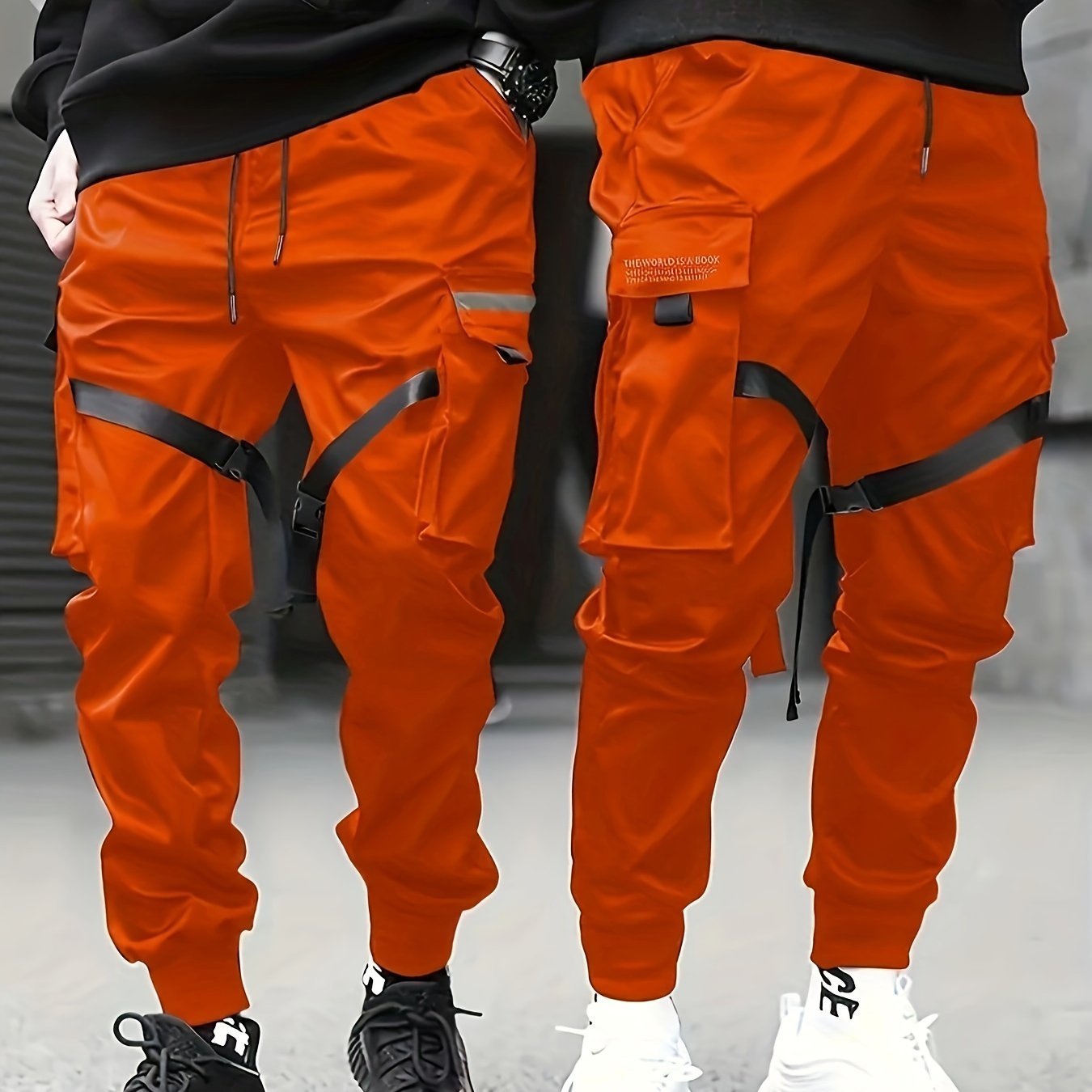 Trendy Solid Cargo Pants, Men??s Multi Flap Pocket Trousers, Loose Casual Outdoor Pants, Men??s Work Pants Outdoors techwear Hip Hop Style - Image 6