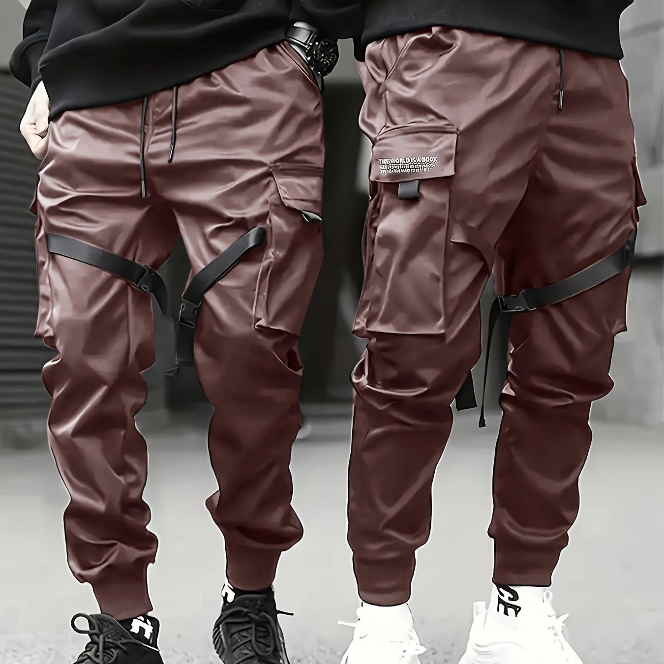 Trendy Solid Cargo Pants, Men??s Multi Flap Pocket Trousers, Loose Casual Outdoor Pants, Men??s Work Pants Outdoors techwear Hip Hop Style - Image 7