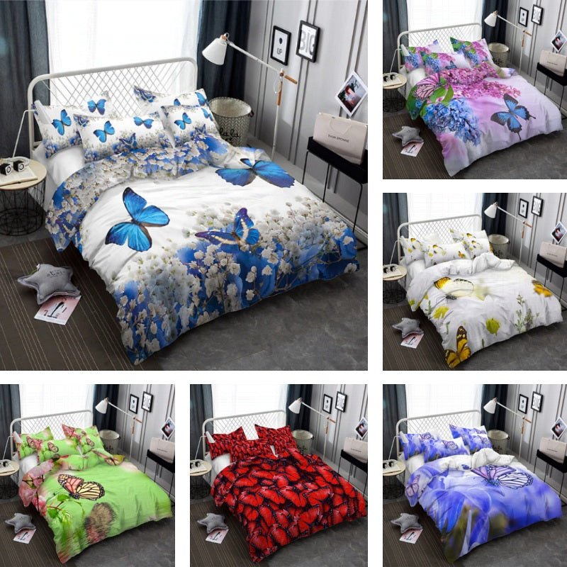 2/3-Piece Colorful Flower Butterfly Print Duvet Cover Set