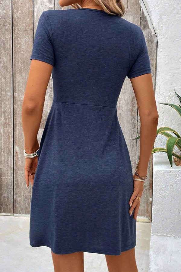 Solid Color Hook Design Short Sleeve Casual Dress - Image 6