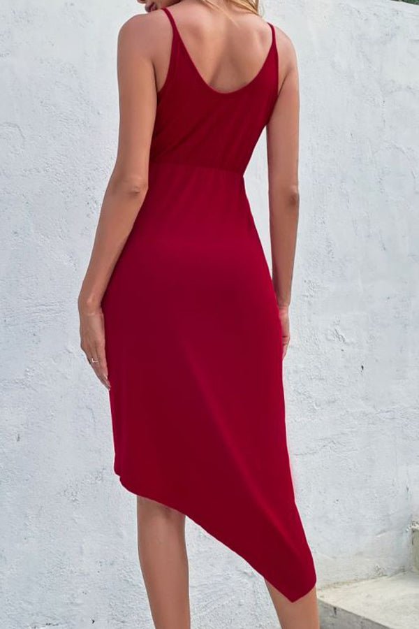Solid Color Sleeveless Irregular Hem Bodycon Dress - Image 5