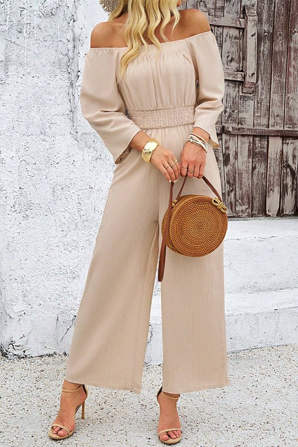 Solid Color Square Neck Smocked Casual Jumpsuit - Image 5