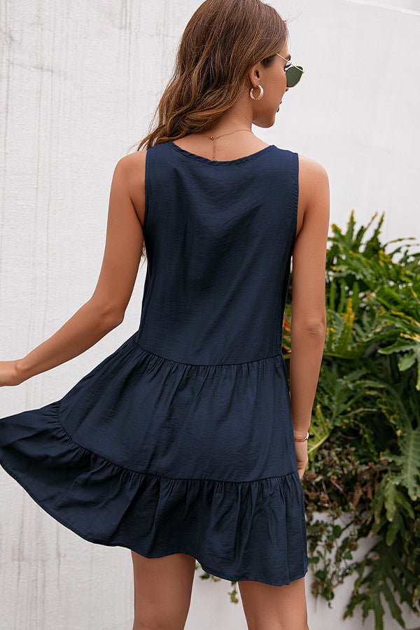 Solid Color Patchwork Sleeveless Mini Dress - Image 5