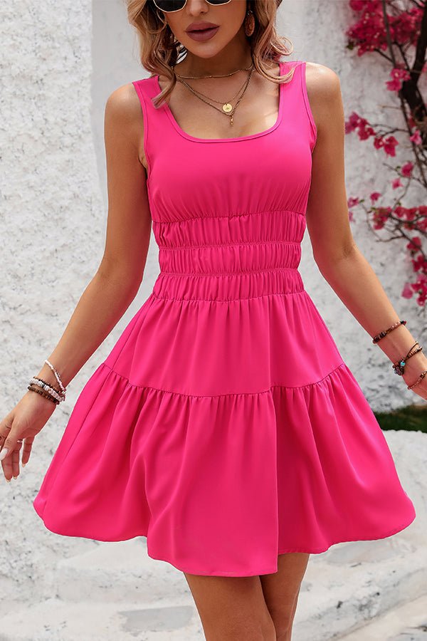 Solid Color Square Neck Ruffle Hem Mini Dress - Image 5