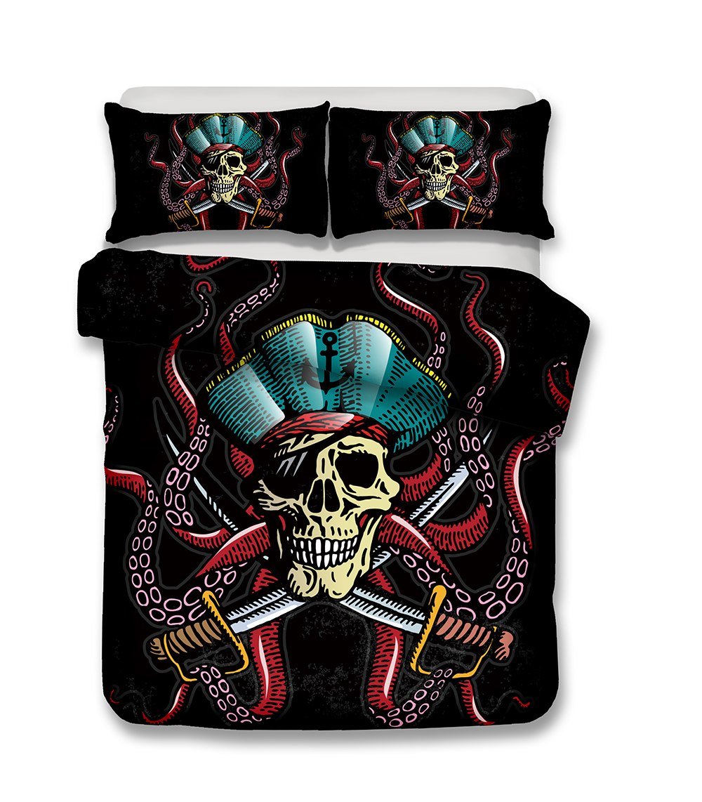 Black 2/3-Piece Pirate Skull Duvet Cover Bedding Set - Image 2