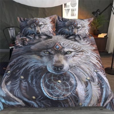3-Piece Wolf Warrior by SunimaArt Tribal Duvet Set