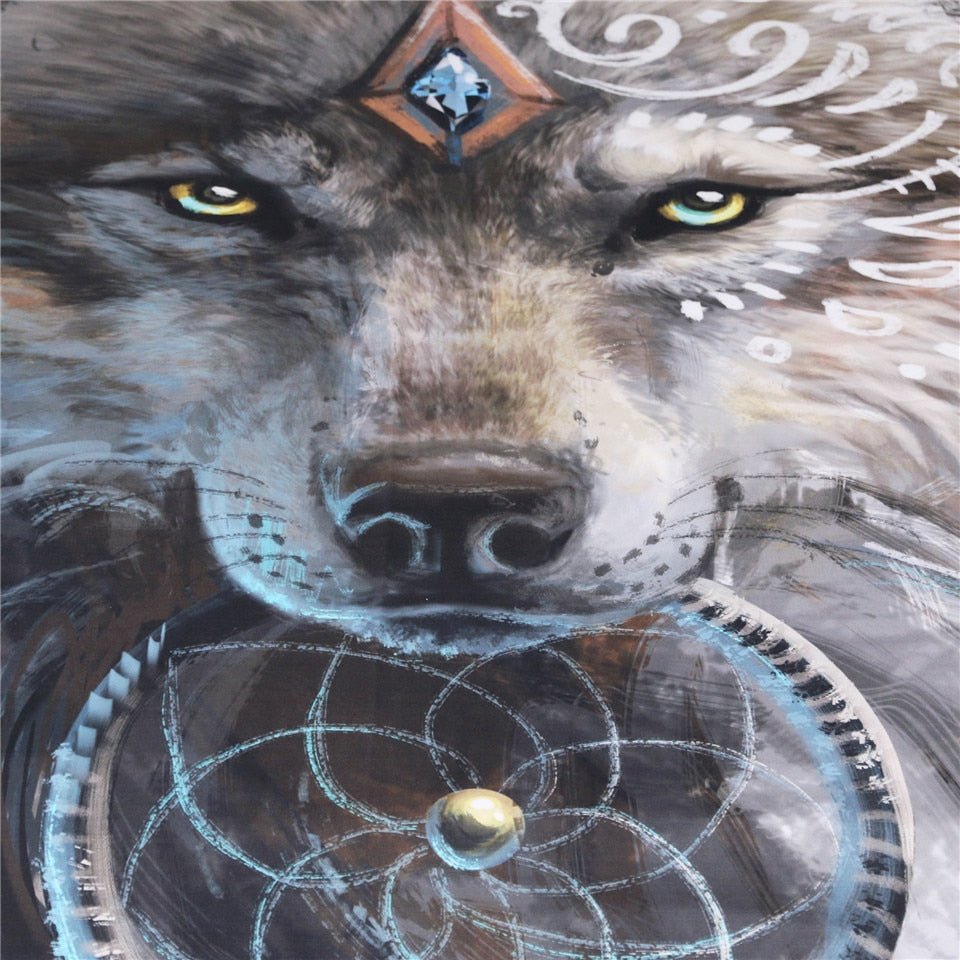3-Piece Wolf Warrior by SunimaArt Tribal Duvet Set - Image 4
