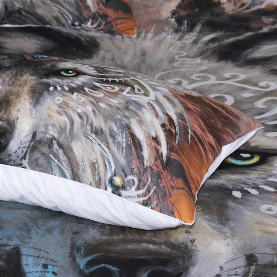3-Piece Wolf Warrior by SunimaArt Tribal Duvet Set - Image 3