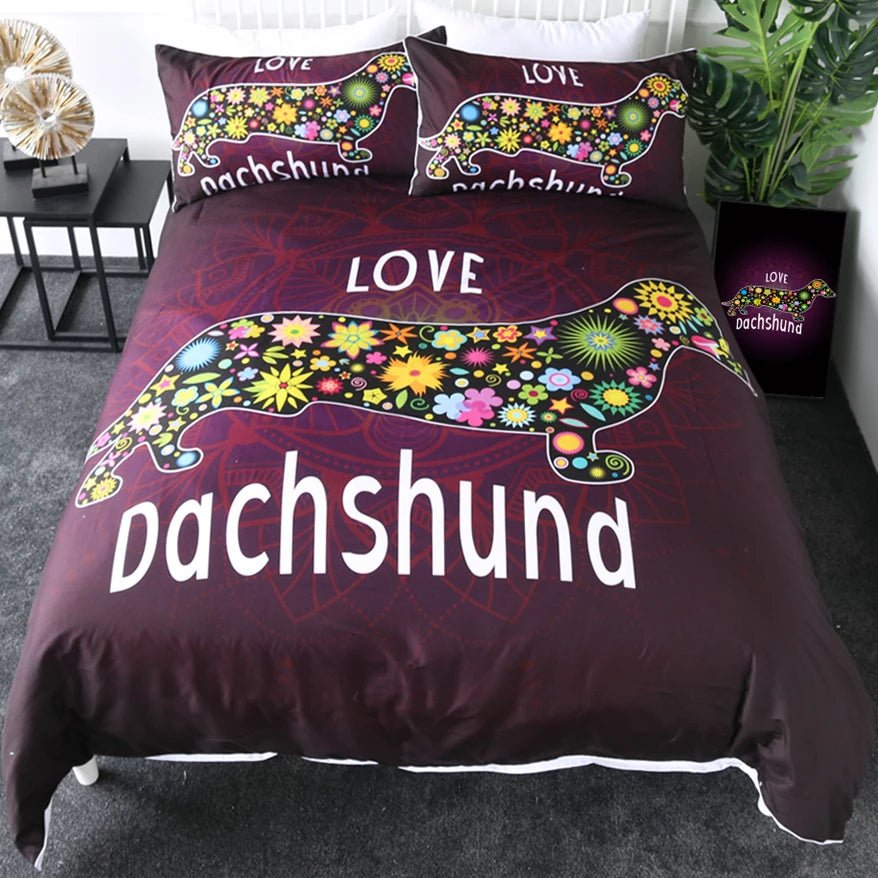 3-Piece Bohemian Dachshund Love Duvet Cover Set