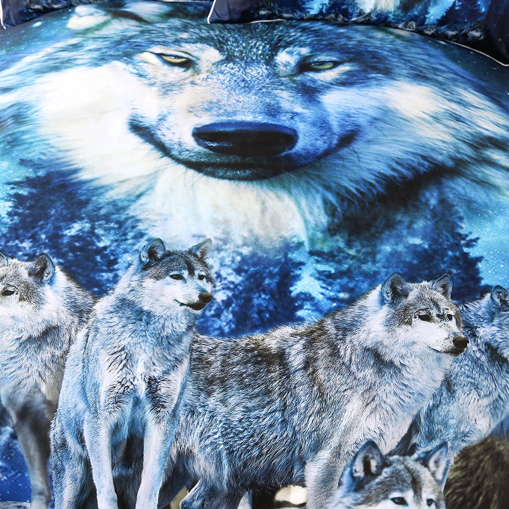 3-Piece Blue Night Sky Wolf Pack Duvet Cover Set - Image 4