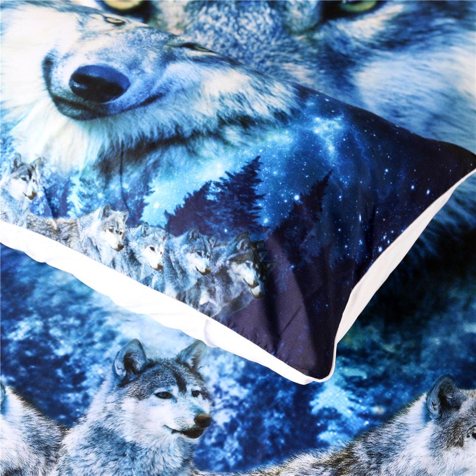 3-Piece Blue Night Sky Wolf Pack Duvet Cover Set - Image 3