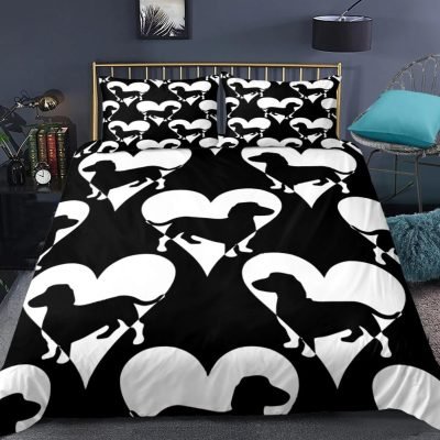 2/3-Piece Black & White Dachshund Love Duvet Cover Set