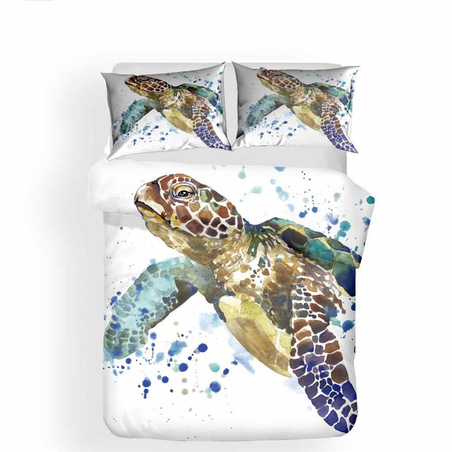 White 3-Piece Watercolor Sea Turtle Duvet Cover Bedding Set - Image 5
