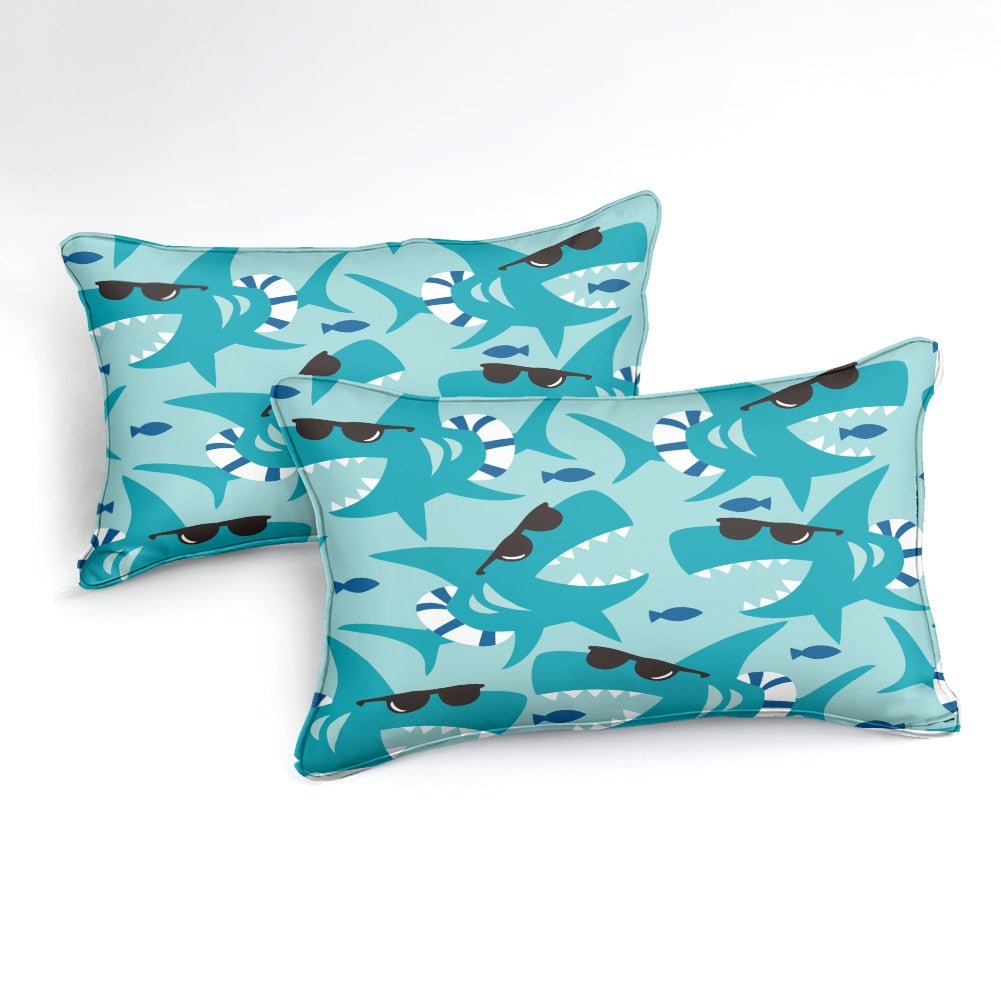 Blue 2/3-Piece Cool Cartoon Shark Pattern Duvet Cover Set - Image 2