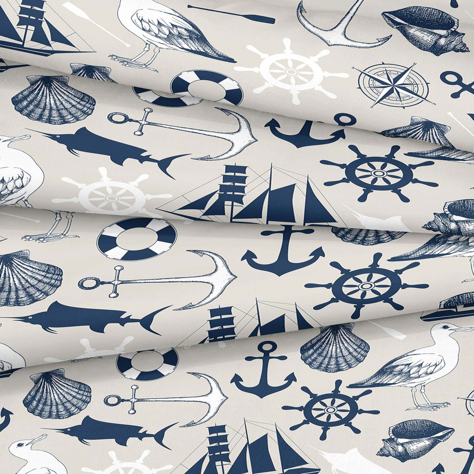 Beige / Navy 3-Piece Nautical Sailing Pattern Duvet Cover Set - Image 4