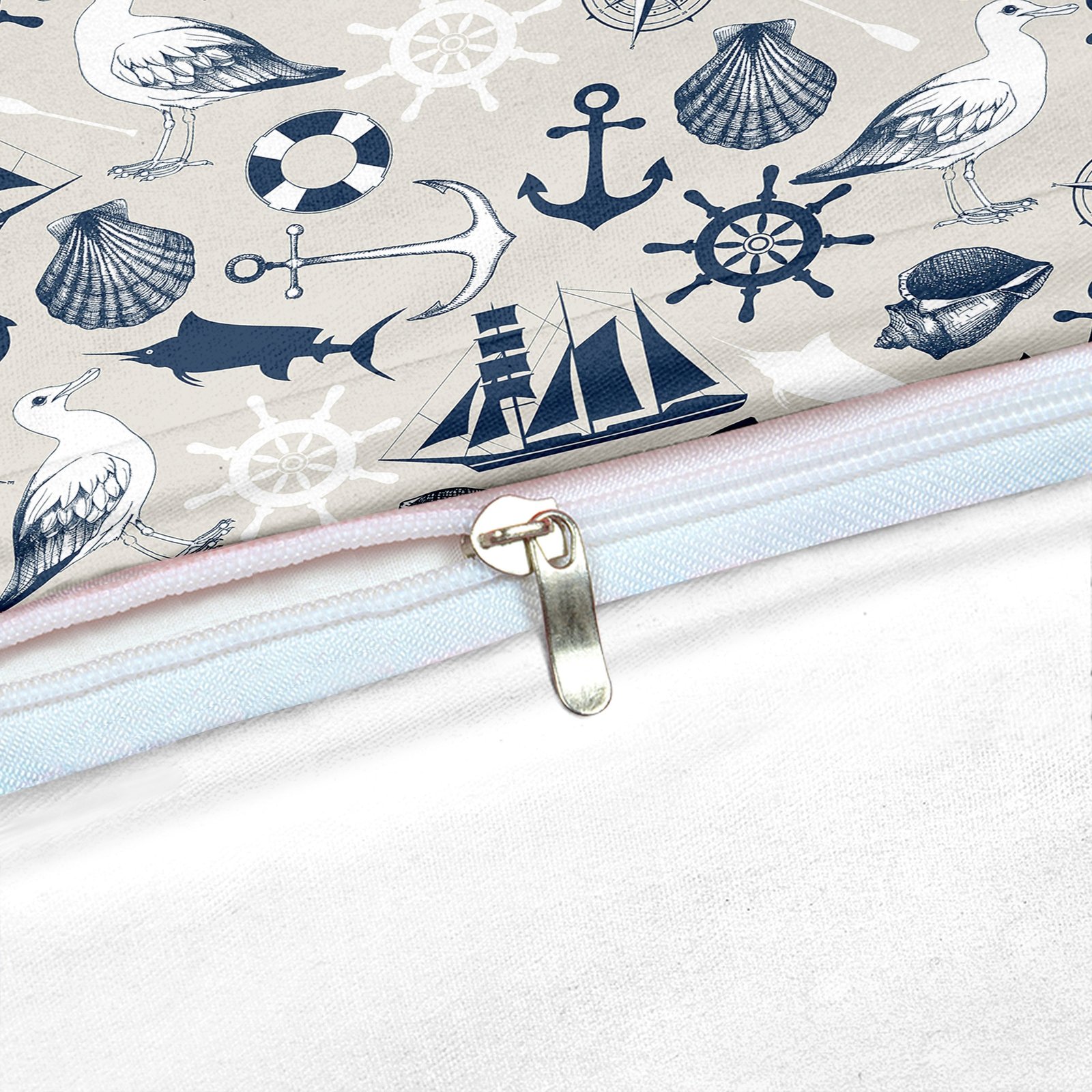 Beige / Navy 3-Piece Nautical Sailing Pattern Duvet Cover Set - Image 3