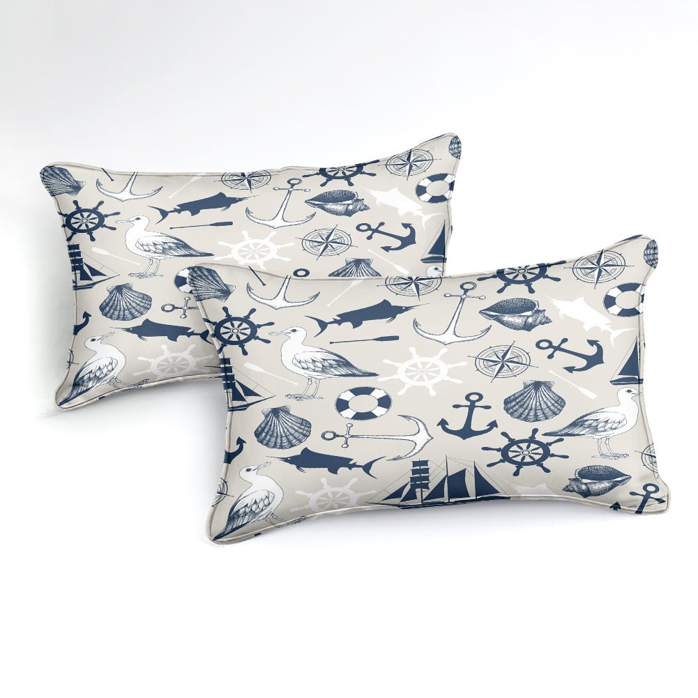 Beige / Navy 3-Piece Nautical Sailing Pattern Duvet Cover Set - Image 2