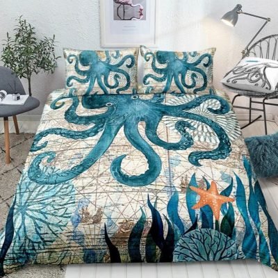 2/3-Piece Mediterranean Octopus Print Duvet Cover Set