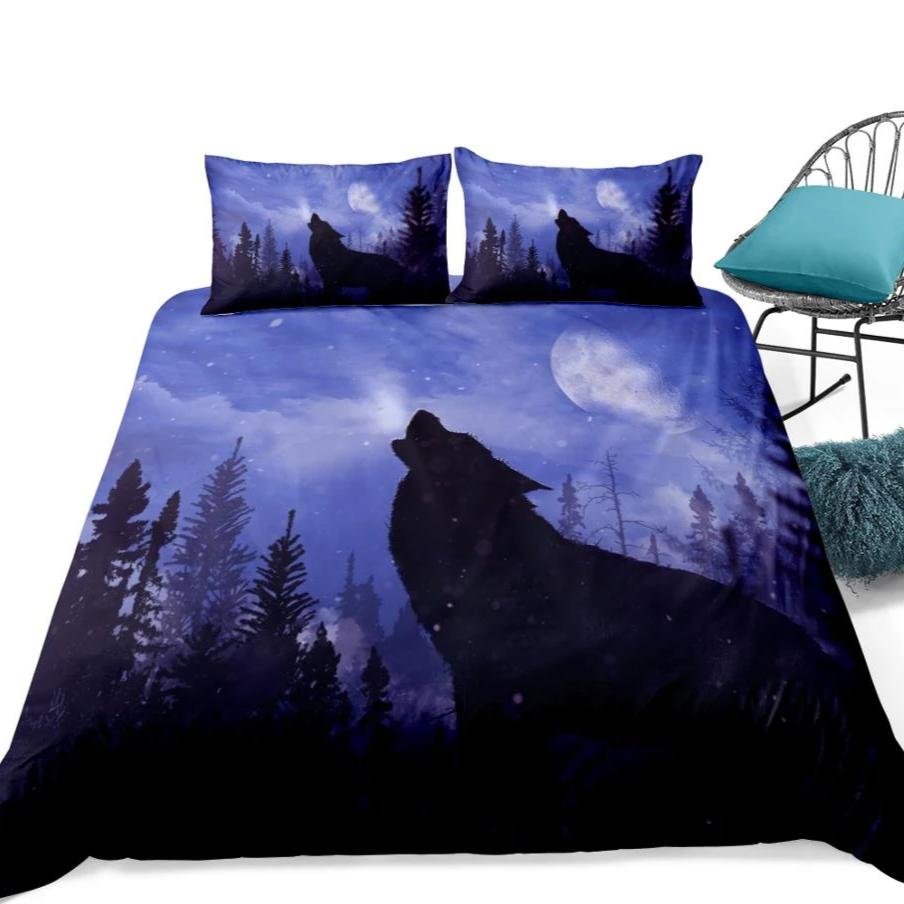 2/3-Piece Howling Wolf Night Sky Print Duvet Cover Set - Image 4